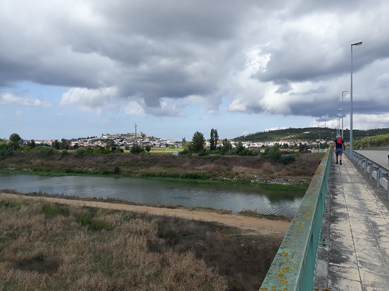Peter walking 45 minutes from the train station towards Montemor-o-Velho, crossing one of the canals of the Mondego Valley